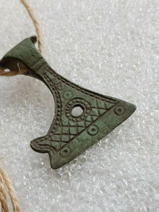 Ancient Bronze pendant axe amulet with solar signs,  Kievan Rus 8 - 10 AD ? 2