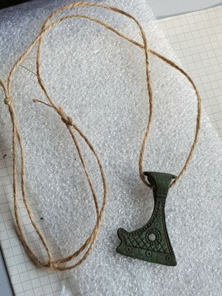 Ancient Bronze pendant axe amulet with solar signs,  Kievan Rus 8 - 10 AD ? 3