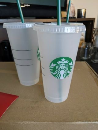 Starbucks Frosted Plastic Reusable Cold Cup Venti 24oz Tumbler,  Straw & Lid