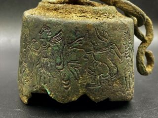 Old Ancient Antique Bronze Bell With Inscription Text Figures From Indo Scythian 3