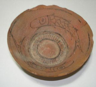 Ancient Painted Dish - Bowl 3000bc With Fish Early Bronze Age Neolithic