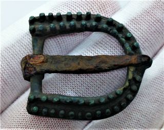 Rare Ancient Viking Bronze Studded Belt Buckle - Circa 900ad