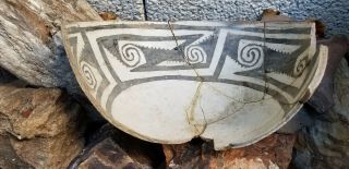 Ancient Anasazi Black On White Pottery Bowl Northern Arizona