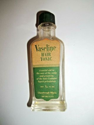 Vintage Vaseline Hair Tonic Glass Bottle Chesebrough Mfg Co Mid Century 7/16 Oz