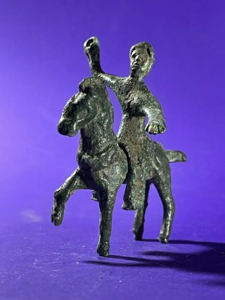 Circa 100 Bc - 100 Ad Ancient Celtic Bronze Horse And Rider Figurine
