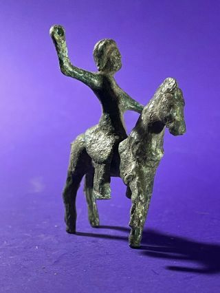 CIRCA 100 BC - 100 AD ANCIENT CELTIC BRONZE HORSE AND RIDER FIGURINE 2
