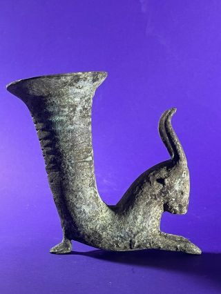 Circa 500 Bce Ancient Persian Bronze Fluted Rhyton - Ram Head With Large Horns