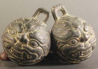 5 Pair Ancient China Bronze Bell Old Dragon Head Bronze Bells