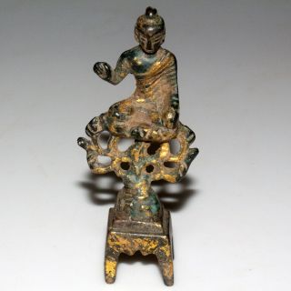 Unknown Culture Ancient Or Medieval Bronze & Goldplated Buddha Statue