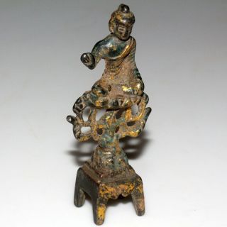 UNKNOWN CULTURE ANCIENT OR MEDIEVAL BRONZE & GOLDPLATED BUDDHA STATUE 2