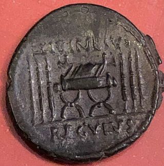 Livineia Regulus 42BC Ancient Roman Silver Denarius Curule 6 Fasces 19mm 3.  12g 2
