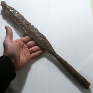 Ancient Roman Military Iron Spear Head Ca 100 - 400 Ad - 430mm - 330gr