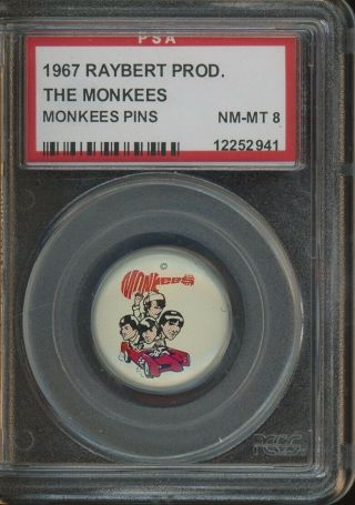 1967 Raybert Prod.  The Monkees Pins Psa 8 Nm - Mt Pop 1 None Higher