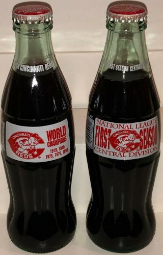 Coca - Cola Cincinnati Reds 5 World Champion & First Season Nl Cent 2 Coke Bottles