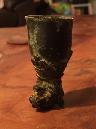 SCARCE ANCIENT CRUSADERS BRONZE WINE CUP DECORATED WITH TIGER HEAD 2