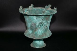 Museum Quality Ancient Roman Bronze Chalice Cup with 6 Lion Figurines on Edges 3