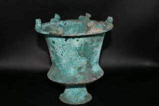 Museum Quality Ancient Roman Bronze Chalice Cup with 6 Lion Figurines on Edges 4