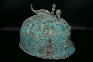 Authentic Ancient Early Bactrian Bronze Helmet With Multiple Figurines On Top