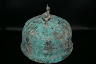 Authentic Ancient Early Bactrian Bronze Helmet with Multiple Figurines on Top 3