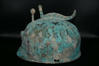 Authentic Ancient Early Bactrian Bronze Helmet with Multiple Figurines on Top 4