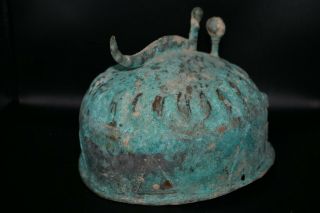 Authentic Ancient Early Bactrian Bronze Helmet with Multiple Figurines on Top 6
