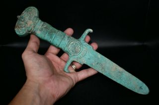 Musuem Quality Large Ancient Late Roman Bronze Dagger With Noble Men Handle