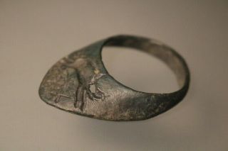 Ancient Unique Roman Bronze Archer`s Legionary Ring Boar 1st - 4th century AD 2
