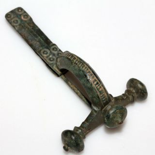 A Perfect Ancient Roman Bronze Cross - Bow Fibula Brooch Ca 400 A.  D - Wearable