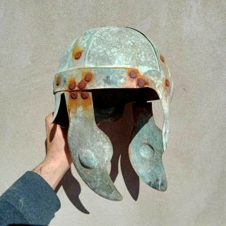 Ancient Roman Bronze Military Helmet Circa 100 - 400 Ad - Restored
