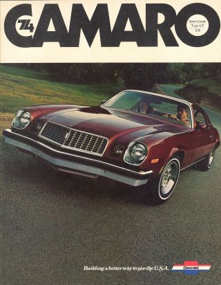 1974 Chevrolet Camaro Sport Coupe Type Lt Z28 Nos Sales Brochure
