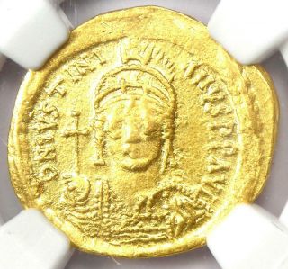 Ancient Byzantine Justinian I Av Solidus Gold Angel Coin 527 - 565 Ad - Ngc Au