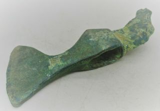 ANCIENT VIKING BRONZE AXE HEAD WITH HORSE TERMINAL 3