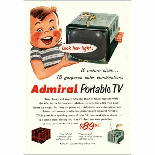 1956 Admiral Portable Tv: Look How Light Vintage Print Ad