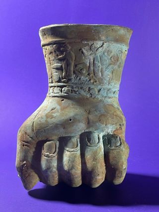 LARGE ANCIENT PERSIAN BRONZE RHYTON DEPICTING CLENCHED FIST CIRCA 500 - 400 BCE 2