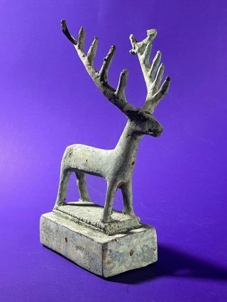 ANCIENT LURISTAN BRONZE STAG WITH LARGE INTACT ANTLERS ON PLATFORM CIRCA 1000BC 2