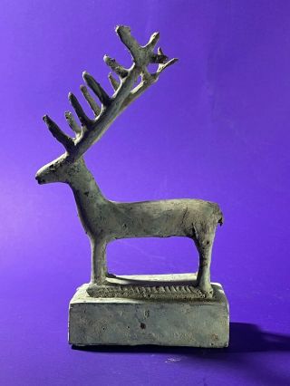 ANCIENT LURISTAN BRONZE STAG WITH LARGE INTACT ANTLERS ON PLATFORM CIRCA 1000BC 3