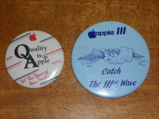 1983 Apple Computers Pinback Button Badge - Quality Is Apple Apple Iii Wave