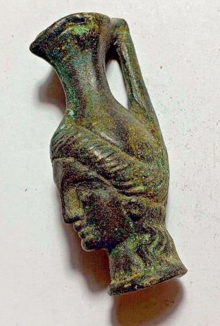 Ancient Greek RARE BRONZE VOTIVE AMPHORA VESSEL WITH HEAD OF ATHENS 500BC 60mm 3