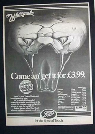 Whitesnake Boots Small 1981 Poster Type Advert,  Promo Ad