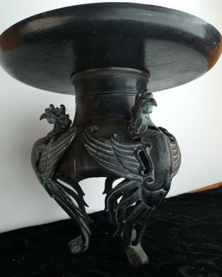 18c Ancient Antique Chinese Qine Dynasty Bronze Censer Incense Burner 3 Phoenix