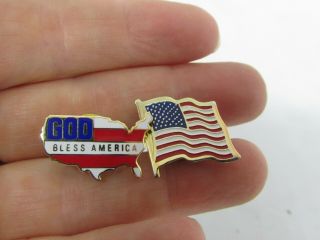(2) Usa Flag Hat Lapel Pins,  God Bless America,  Patriotic