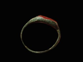 Ancient Roman Bronze ring LION on red carnelian gemstone 3