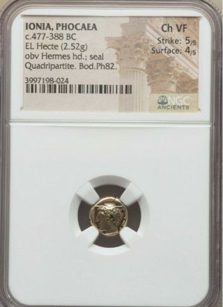 Ionia,  Phocaea Hermes,  Hecte Ngc Choice Vf 5/4 Ancient Gold Coin