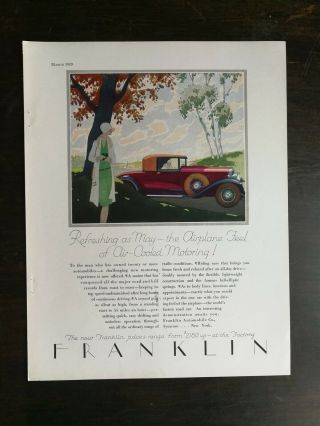 Vintage 1929 Franklin Air - Cooled Motoring Full Page Color Art Deco Ad