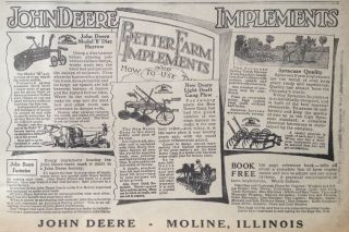 1920 Ad.  (xd7) - John Deere Co.  Moline,  Ill.  Better Farm Implements Mail In Book Ad.