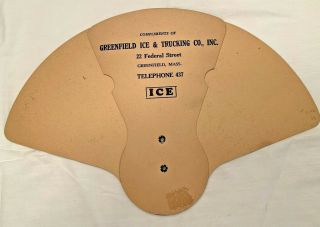 Vintage Tri Fold Fan Advertising Greenfield Ice & Trucking Greenfield Mass. 2