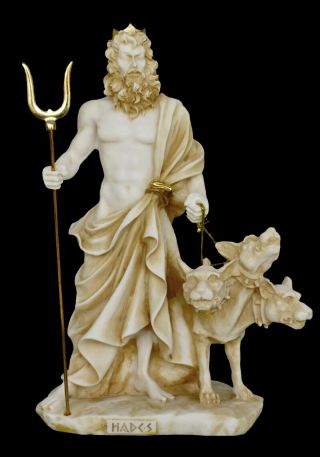 Hades And Cerberus Alabaster Aged Statue - Ancient Greek God Of The Underworld