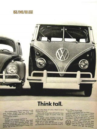 1961 Volkswagen Bus Think Tall Print Ad - 8.  5 X 11 "