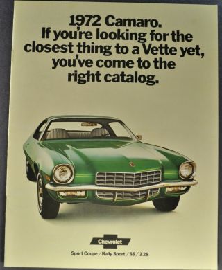 1972 Chevrolet Camaro Brochure Z28 Ss Rs 72 Not A Reprint