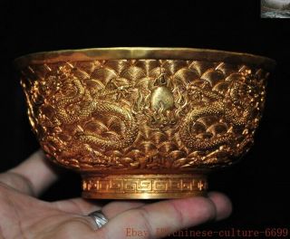 chinese Ancient Bronze 24k gold Gilt Dragon loong Dynasty palace Tea cup Bowl 2